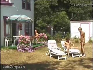 Steamy outdoor foursome gay orgy in the boys Camp